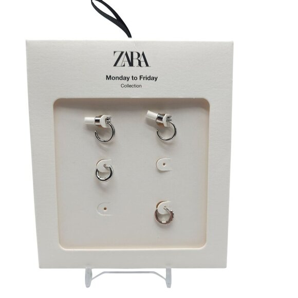 Zara Monday To Friday Silver Tone Mini Hoop Earring Set READ ME - Picture 1 of 7